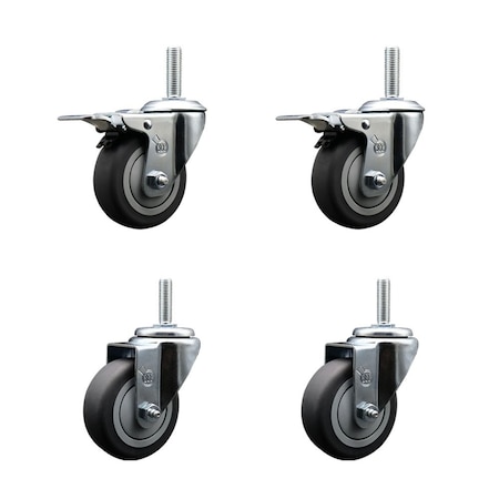 Service Caster 35 Inch Thermoplastic  Rubber Swivel 34 Inch Threaded Stem Caster Set 2 Total Lock Brakes SCC-TSTTL20S3514-TPRB-34212-2-S-2